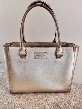 Kate Spade Quinn Metallic Gold Double Handle Tote Bag 12 X 9.5 X 4.5